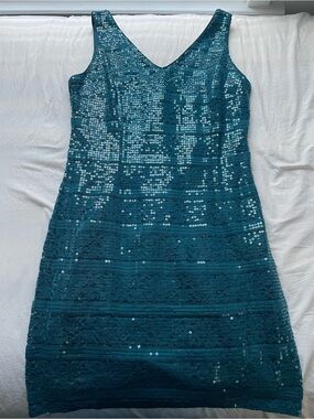 Teal Sequin V-Neck Dress